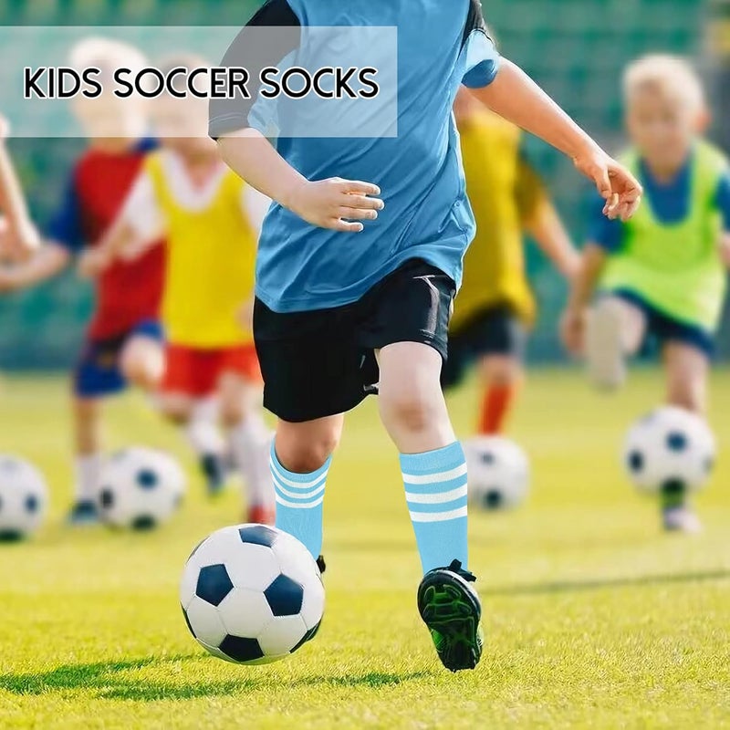 Zando 4 Pairs Toddler Soccer Socks Boys Baseball Black Knee High Sport Girls Long Cotton Socks Blue 2/Black 2 6-9 Years - Image 4